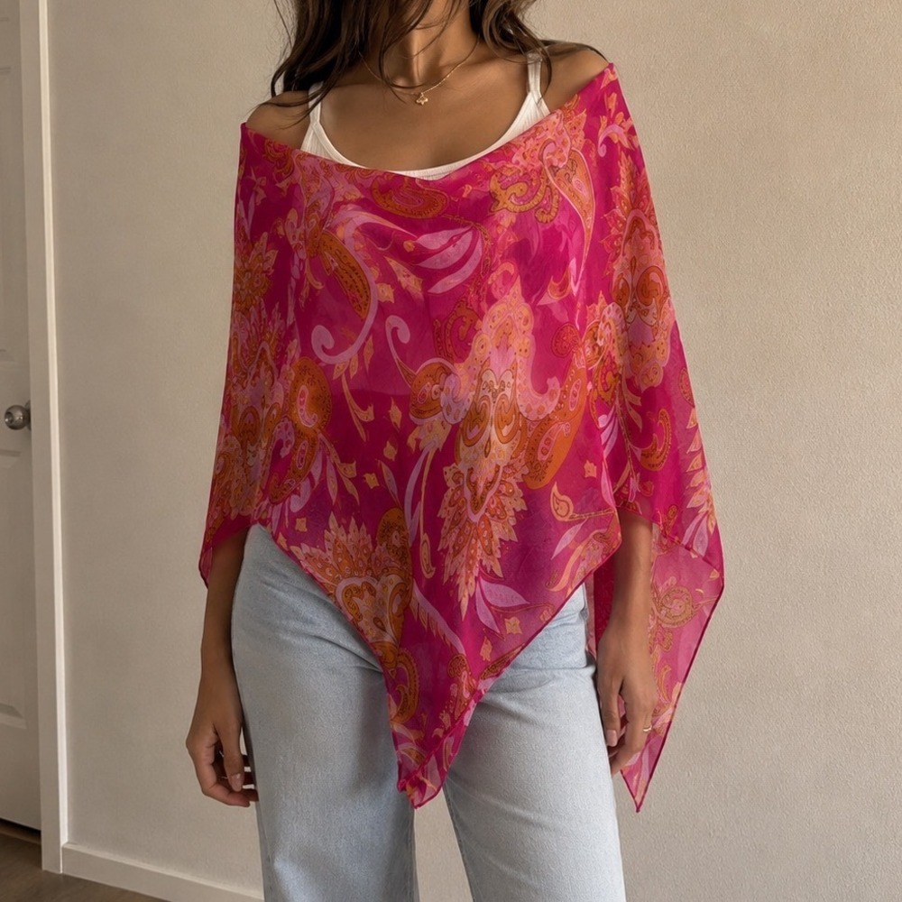 Echo Silk Shawl Pink Paisley Sheer Lightweight Bohemian Accessory One Size